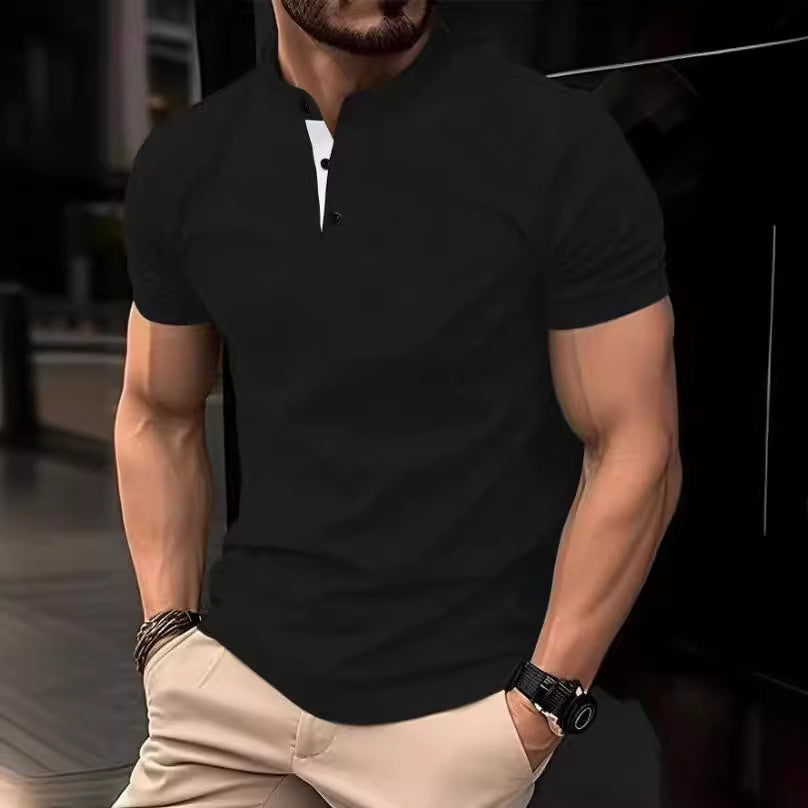 Herren elegantes Kurzarm-Polohemd mit Stehkragen und Knopfleiste Echoarchiv