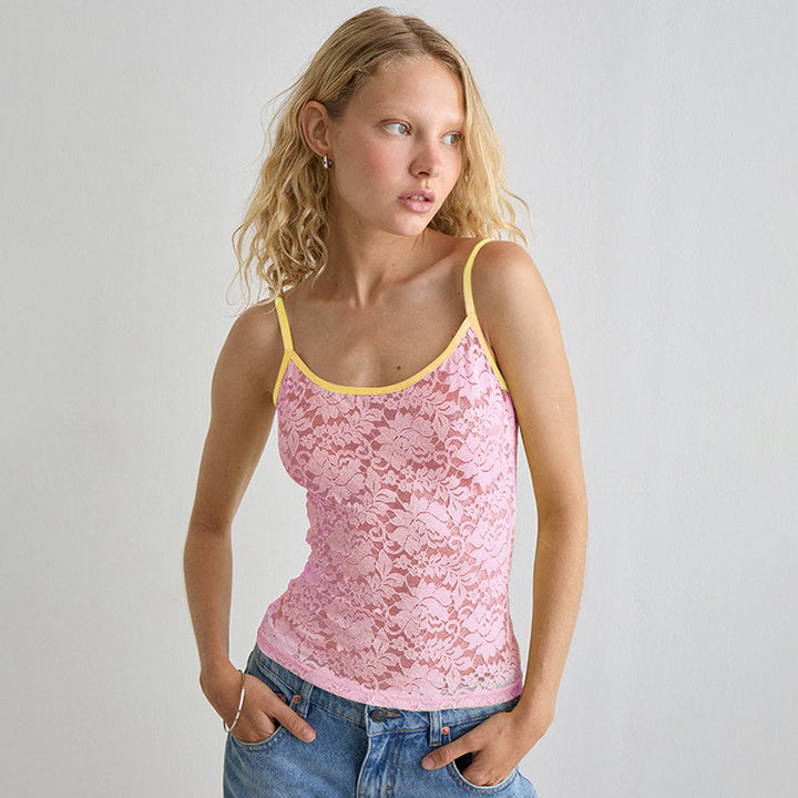 Damen Spitzen Trägershirt mit dekorativem Farbkontrast Echo Archiv