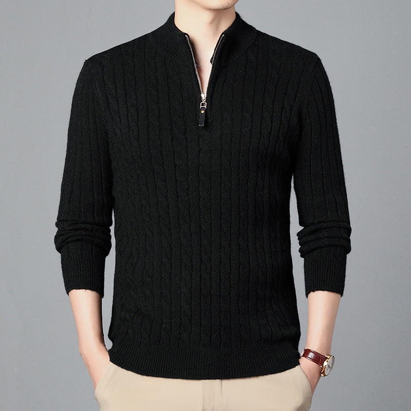Herren Hochwertiger Strickpullover mit modernem Zipper und Detailstruktur Echoarchiv