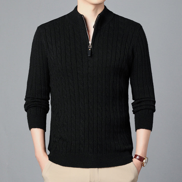 Herren Hochwertiger Strickpullover mit modernem Zipper und Detailstruktur Echoarchiv