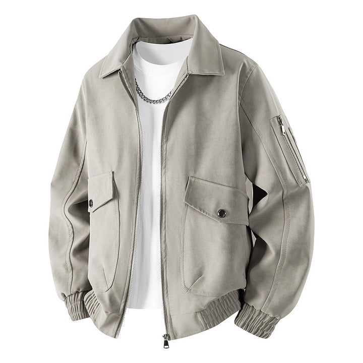 Herren Velourslederoptik Oversize-Bomberjacke mit Utility-Ärmeltasche & Pattentaschen Echoarchiv