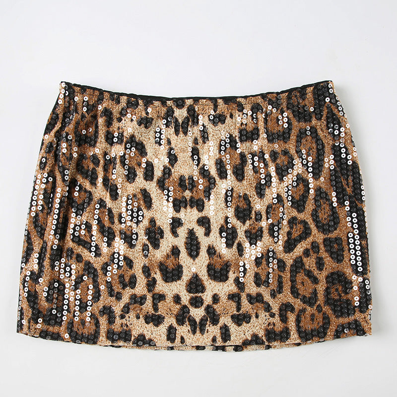Damen Glitzerndes Minikleid mit Leopardenmuster und Spaghettiträgern Echo Archiv