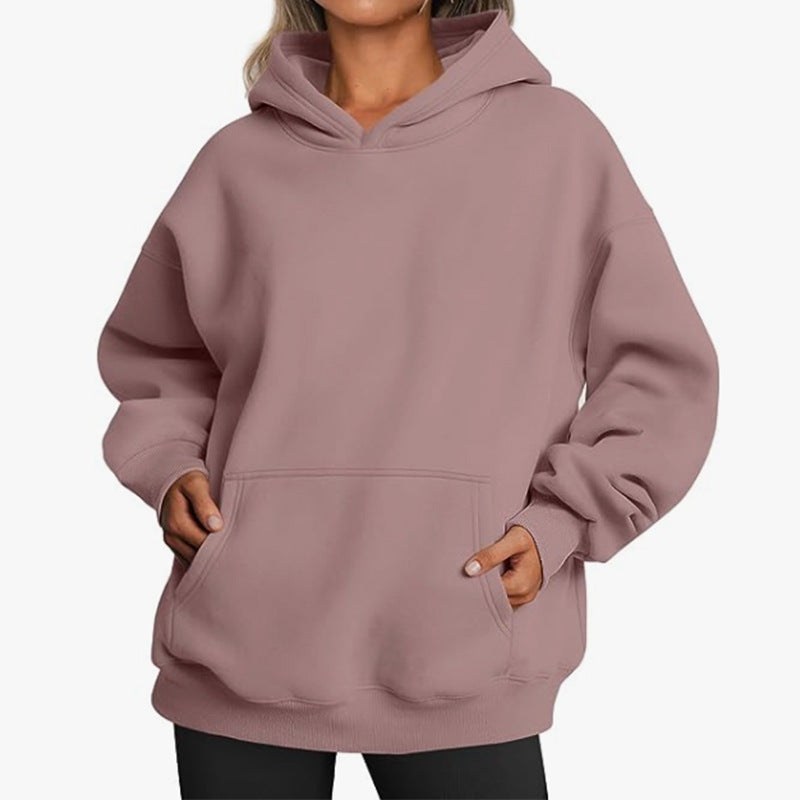 Damen nan Relax-Fleece Kapuzenpullover mit Kängurutasche, verlängerter Rücken und überschnittener Schulter Echo Archiv