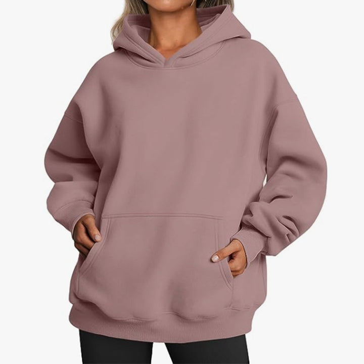 Damen nan Relax-Fleece Kapuzenpullover mit Kängurutasche, verlängerter Rücken und überschnittener Schulter Echo Archiv