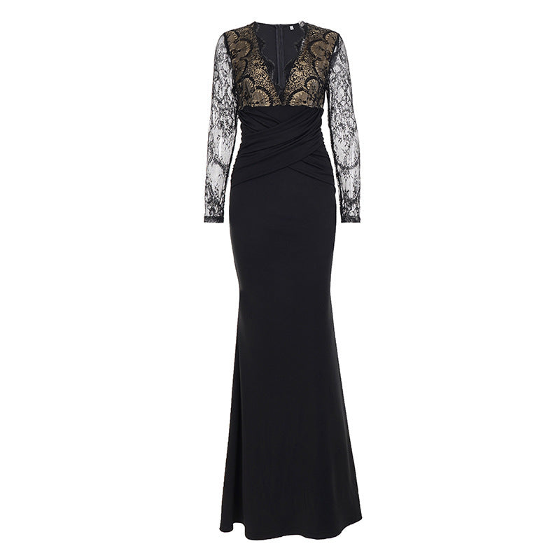 Damen elegantes Abendkleid mit Spitzeneinsätzen und raffiniertem Wickeldesign Echo Archiv