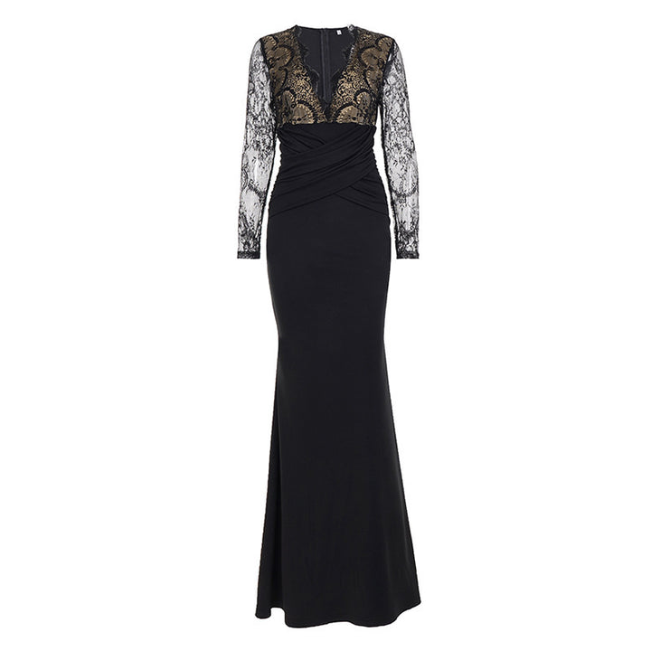 Damen elegantes Abendkleid mit Spitzeneinsätzen und raffiniertem Wickeldesign Echo Archiv