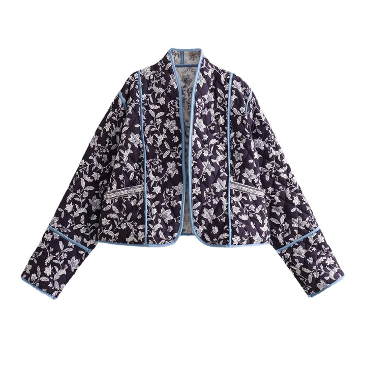 Damen Gestepptes Cropped-Steppjacke mit floralem Allovermuster und kontrastierender Paspelierung Echo Archiv