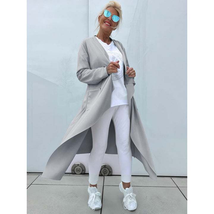 Damen Langer Fließender Longcardigan mit Wasserfall-Saum und Eingrifftaschen Echo Archiv
