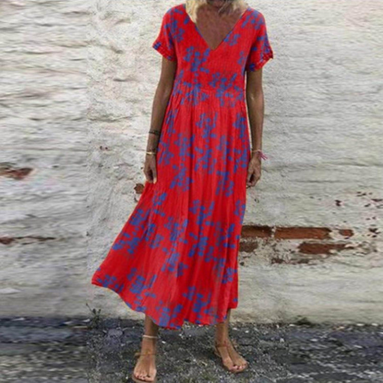 Damen nan V-Ausschnitt-Maxikleid mit feinem Faltenrock, Empire-Passe und Kurzarm Echo Archiv