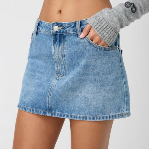 Damen Denim-Minirock mit modischen Taschen und klassischem Schnitt Echo Archiv