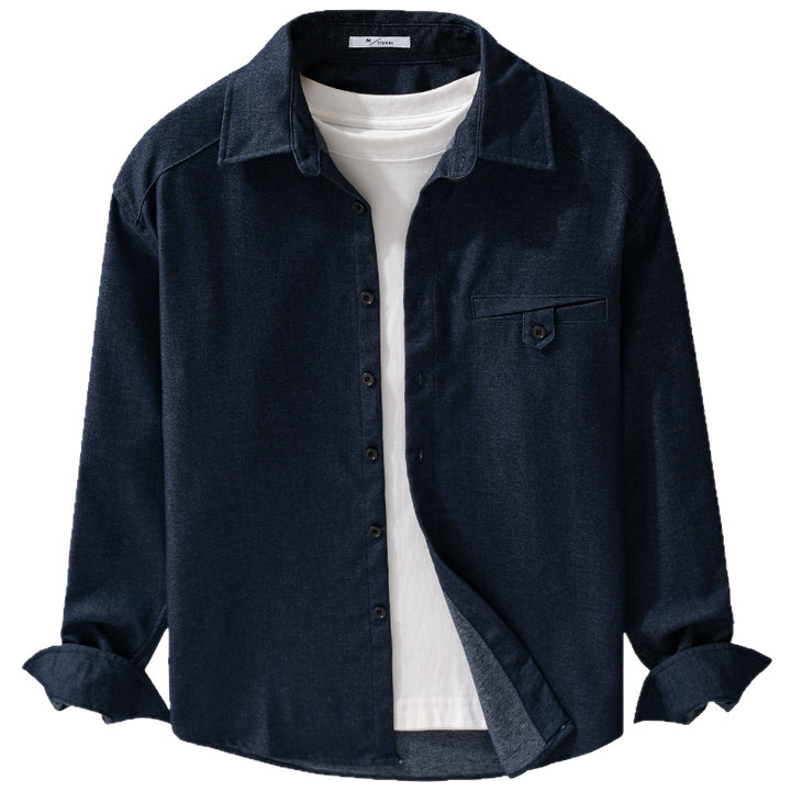Herren Weiches Denim-Overshirt mit Pattentasche und lockerem Schnitt Echoarchiv
