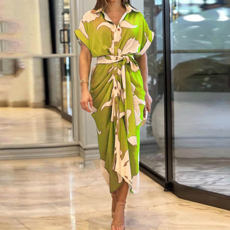 Damen nan Drapiertes Hemdmidikleid mit Taillenbindegürtel, seitlicher Drapage und Knopfleiste Echo Archiv