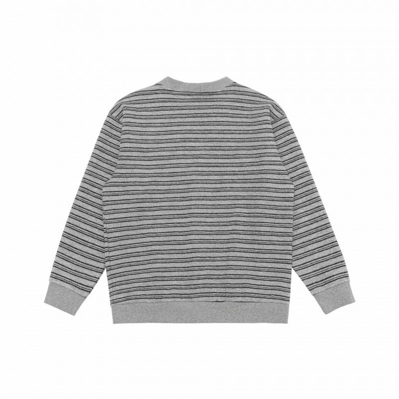 Unisex Gestreifte Boxy-Strickjacke mit V‑Ausschnitt, Knopfleiste und gerippten Abschlüssen Echo Archiv