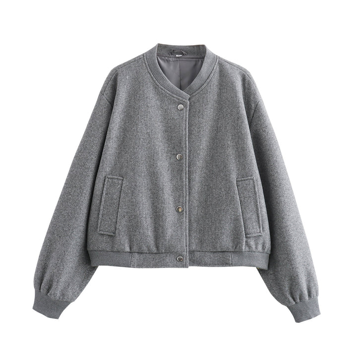 Damen Oversize-Bomberjacke aus Wollmix mit Druckknopfverschluss und geripptem Saum Echo Archiv