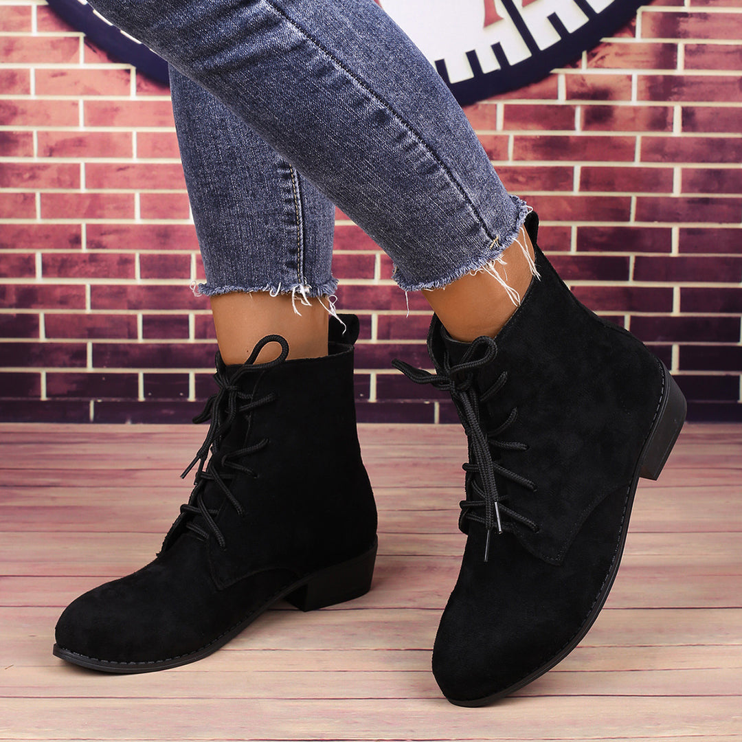 Damen nan knöchelhohe Schnürstiefelette mit soften Veloursoptik, praktischer Zugschlaufe und niedrigem Blockabsatz Echo Archiv