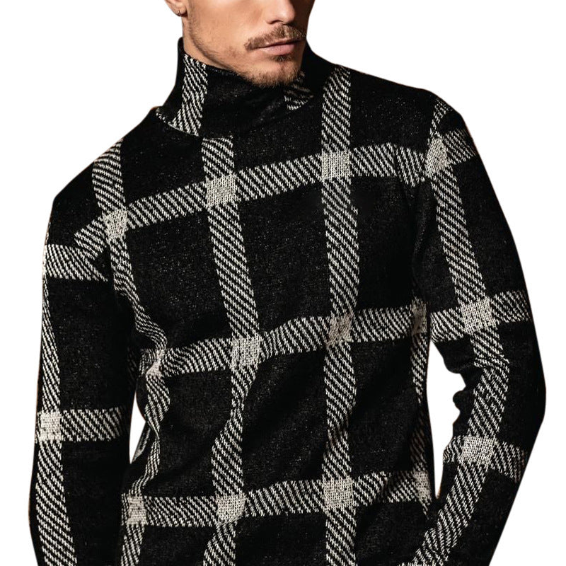 Herren Grobgestrickter Rollkragenpullover mit markantem Karomuster Echoarchiv
