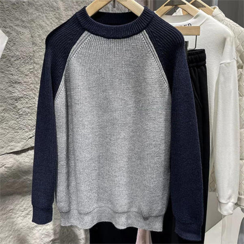 Herren Raglan-Kontraststrickpullover mit feiner Rippstruktur und gerippten Bündchen Echoarchiv