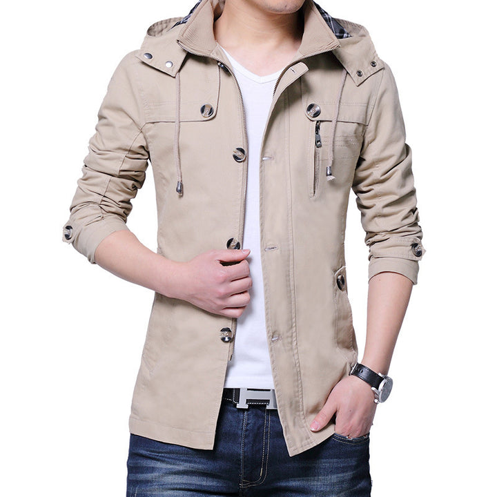 Herren leichte Baumwoll-Fieldjacke mit Kapuze, zweifachem Verschluss und Rollärmel Echoarchiv