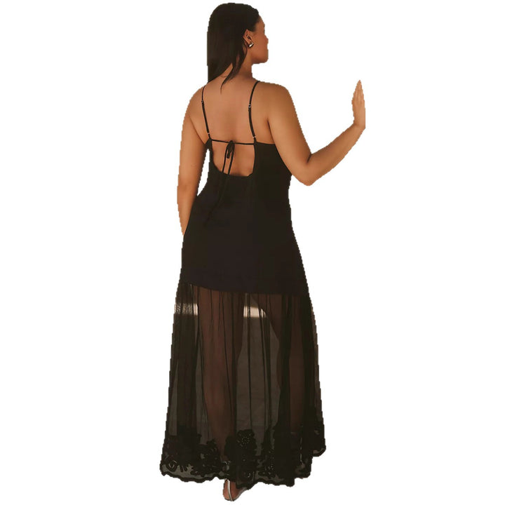 Damen nan zweiteiliges Maxikleid mit V-Ausschnitt, Spaghettiträgern und transparentem Tüllrock Echo Archiv