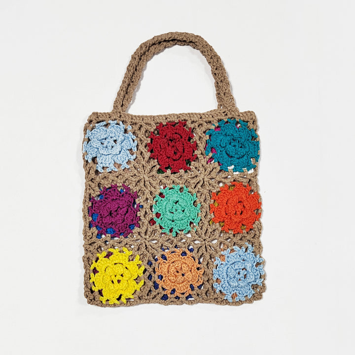 Damen gehäkelte Handtasche mit buntem Blumenmuster Echo Archiv