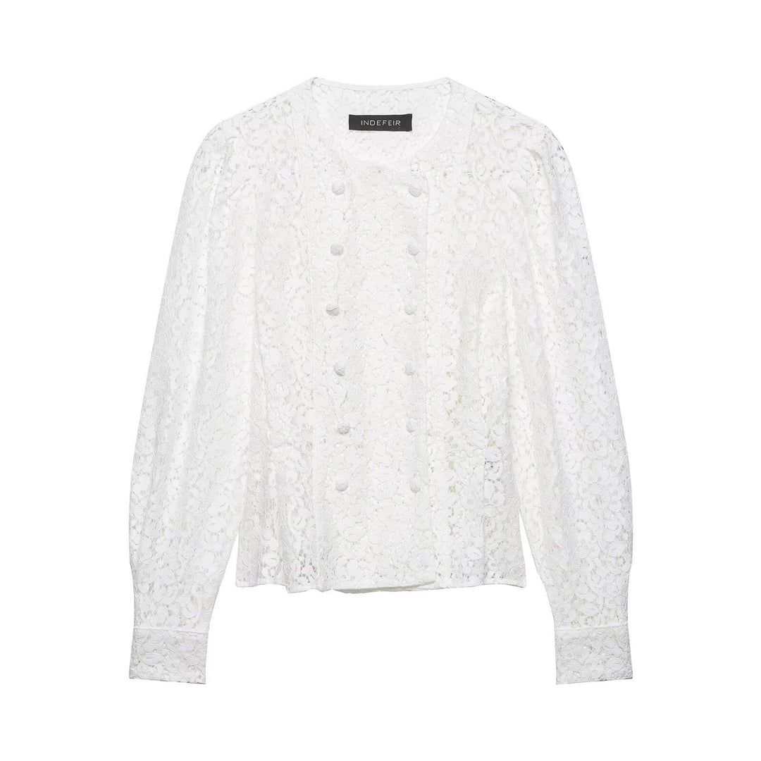 Damen Spitzenbluse mit dekorativen Knöpfen und eleganter Passform Echo Archiv