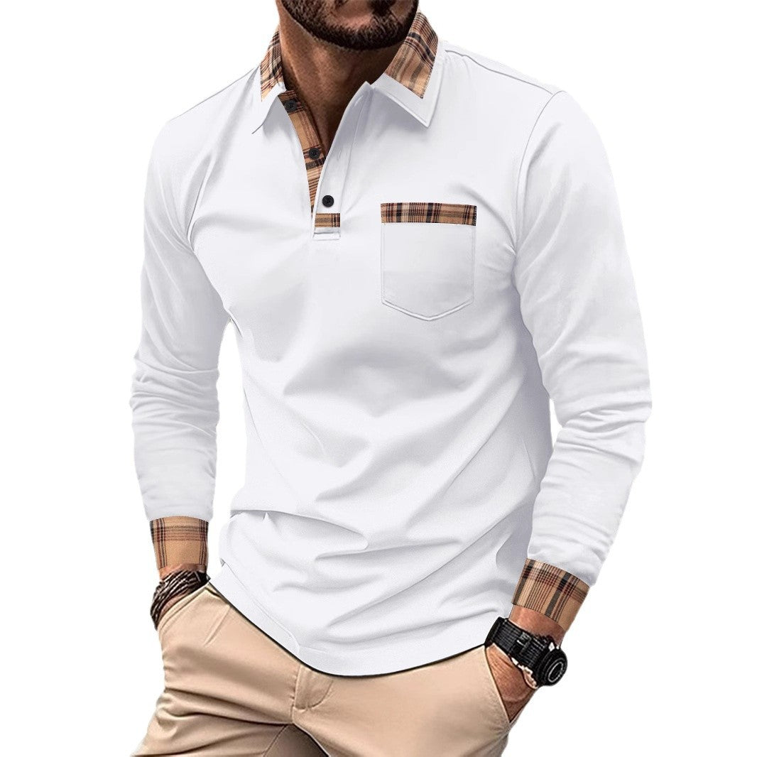 Herren langärmliges Poloshirt mit kariertem Kragen und Brusttasche Echoarchiv