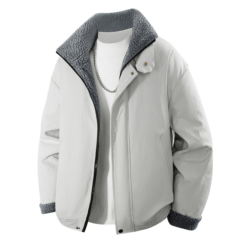 Men's plush-lined stand-collar insulated zip jacket with snap throat tab – Taviero