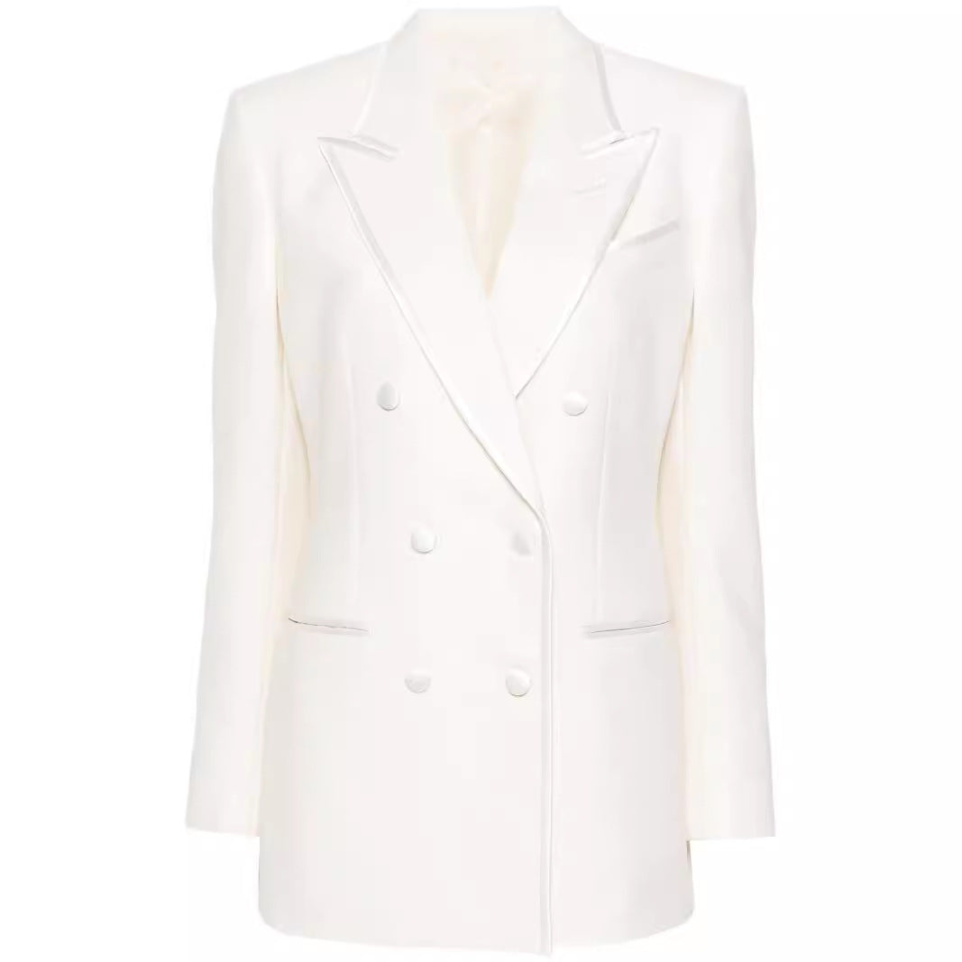Damen Doppelreihiges Longblazer‑Hosenanzug mit Marlene‑Weitbeinhose und schlanker Silhouette Echoarchiv