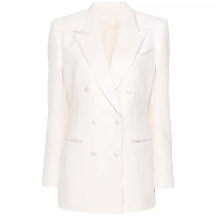 Damen Doppelreihiges Longblazer‑Hosenanzug mit Marlene‑Weitbeinhose und schlanker Silhouette Echoarchiv