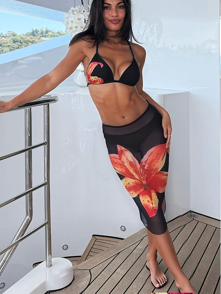 Damen Bikini-Set mit floralem Rock und Triangel-Oberteil Echo Archiv