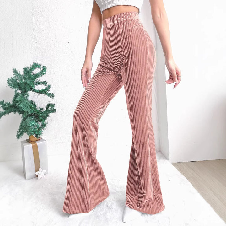 Damen Hochtaillierte gerippte Samt-Hose mit weitem Bein Echo Archiv