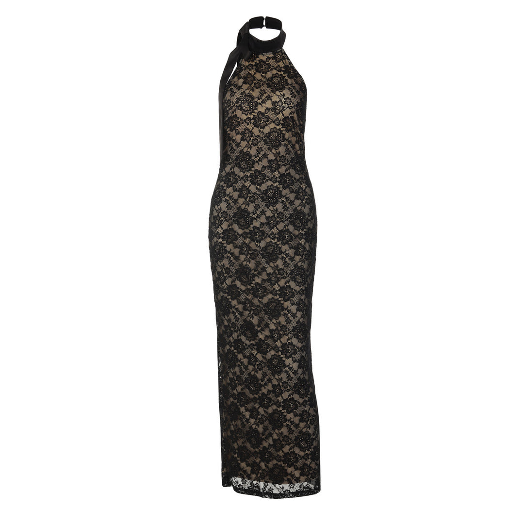 Damen Elegantes Spitzenabendkleid mit schmalem Kragen und transparenten Einsätzen Echo Archiv