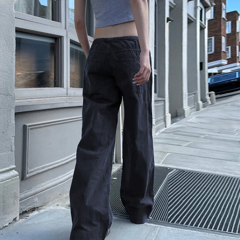 Damen Weite Baumwoll-Hose mit Elastikbund, Tunnelzug und Eingrifftaschen Echo Archiv