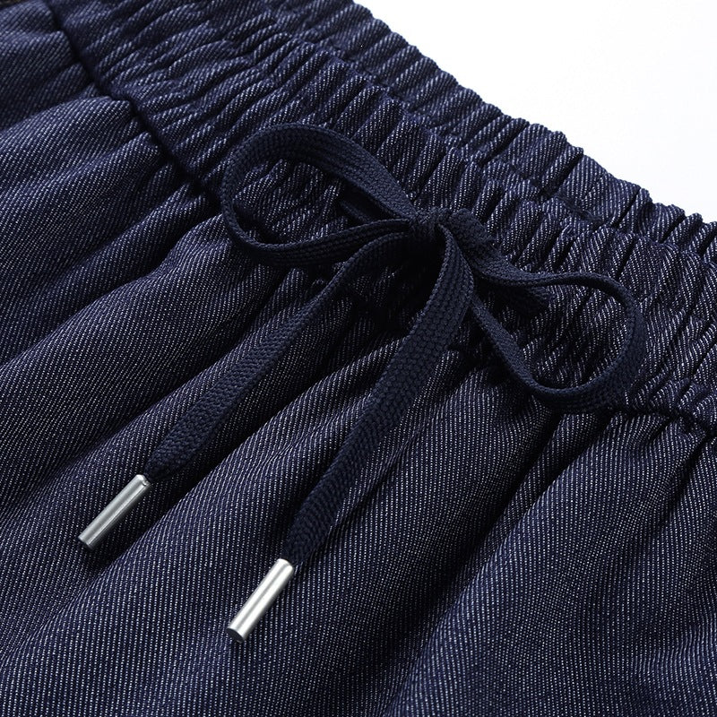 Damen Weite Denim-Cargo-Hose im Baggy-Stil mit Elastbund, Tunnelzug und aufgesetzten Klappentaschen Echoarchiv