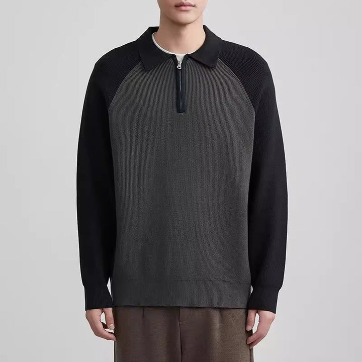Herren Feinstrick-Halbzip-Pullover mit Polokragen und Raglanärmeln Echoarchiv