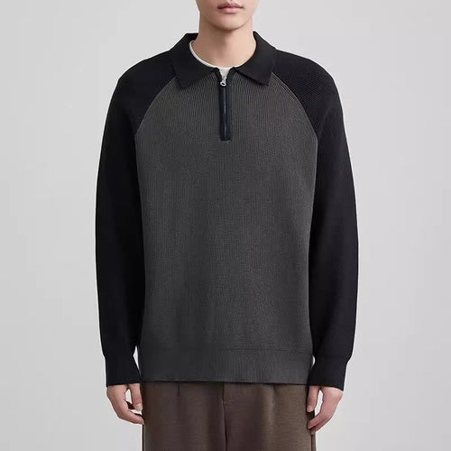 Herren Feinstrick-Halbzip-Pullover mit Polokragen und Raglanärmeln Echoarchiv