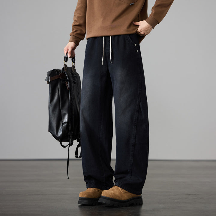Herren Weite Baumwoll-Drawstring-Hose im Vintage-Waschlook Echo Archiv