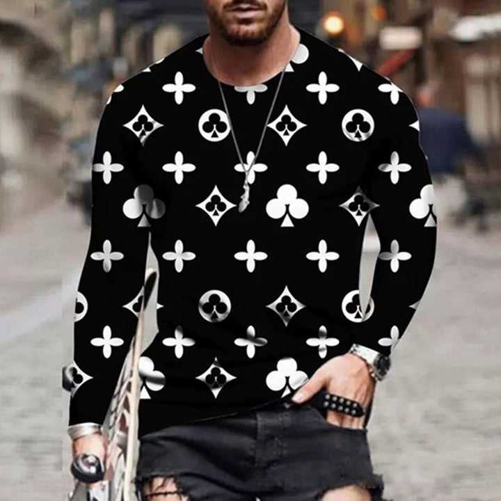 Herren Langarmshirt mit kreativem Design und bunten Symbolen Echoarchiv