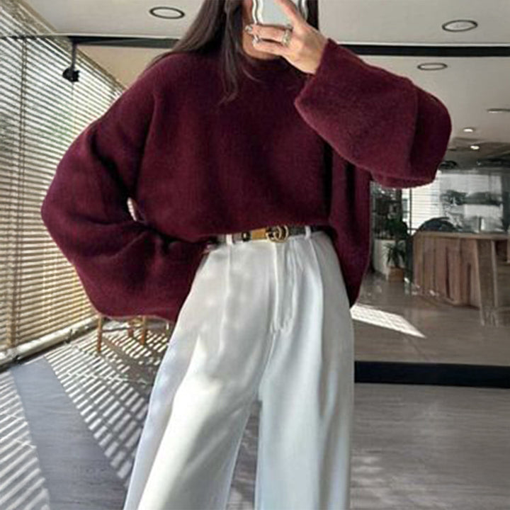 Damen nan kuscheliger Oversize-Strickpullover mit Rundhalsausschnitt und voluminösen Ballonärmeln Echo Archiv