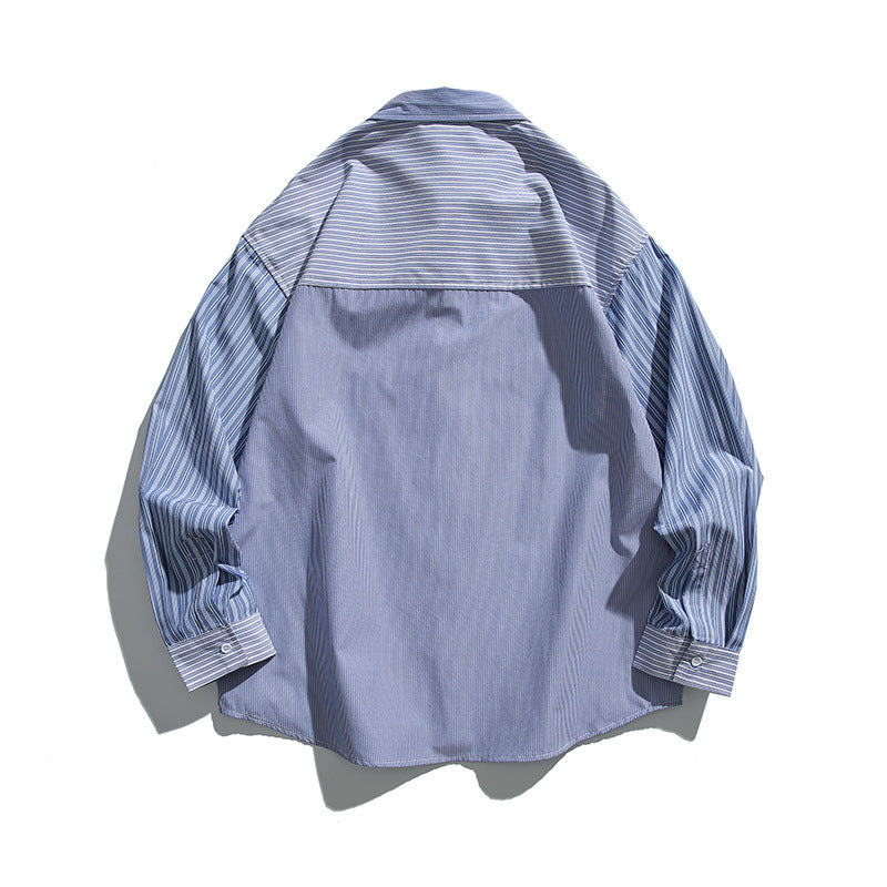 Unisex Oversize-Überhemd mit kontrastierenden Streifenpaneelen und Brustklappentasche Echo Archiv