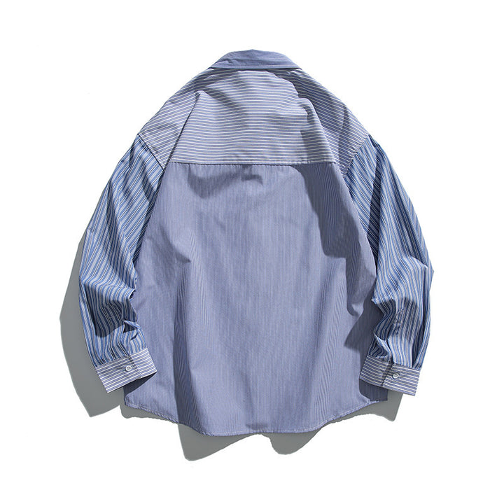 Unisex Oversize-Überhemd mit kontrastierenden Streifenpaneelen und Brustklappentasche Echo Archiv