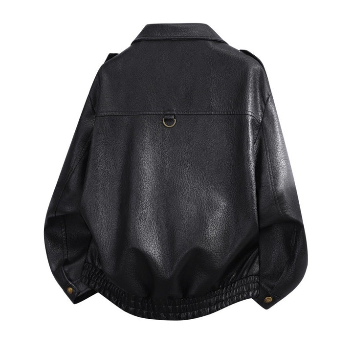 Herren Oversize Kunstleder-Bomberjacke mit Schulterklappen, elastischem Saum & Metallknöpfen Echoarchiv