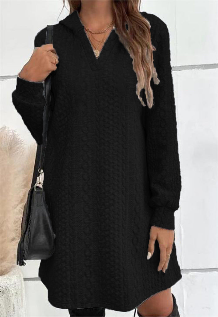 Damen Lässiges Strukturiertes Kapuzen‑Strickkleid im Tunika‑Schnitt Echoarchiv