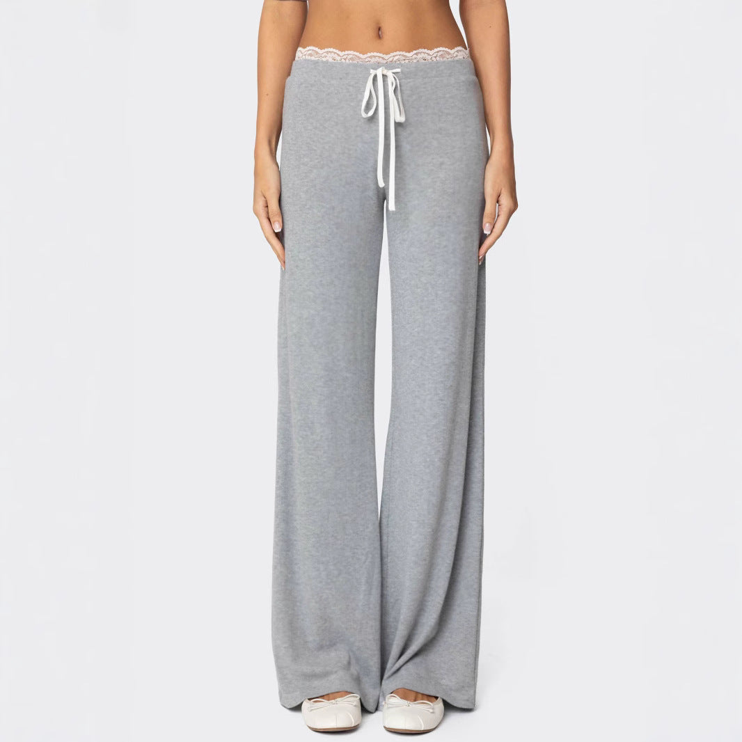 Damen weite Loungehose mit Spitzenbund und Kordelzug – Avérine