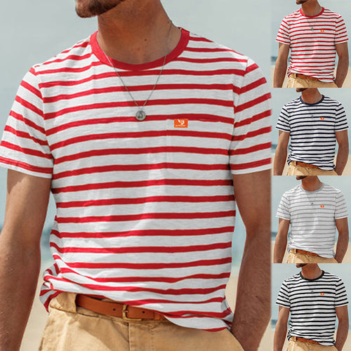 Herren Kurzarm T-Shirt mit maritimem Streifenmuster und praktischer Brusttasche Echoarchiv