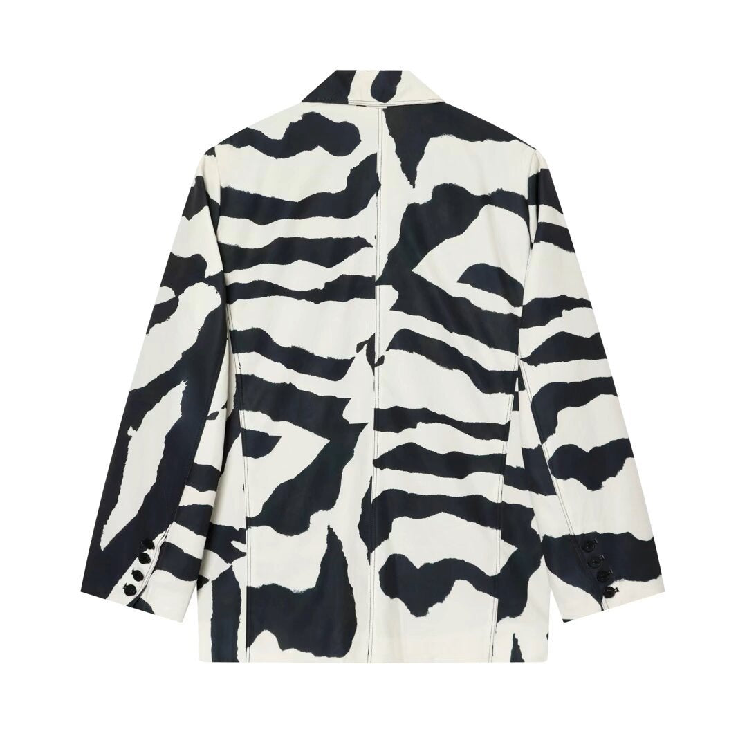 Damen Oversize-Blazer mit Zebra-Print, Ein-Knopf-Verschluss und aufgesetzten Pattentaschen Echo Archiv