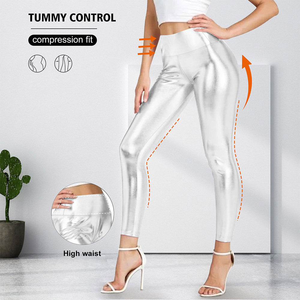 Damen Glänzende Sculpting-Leggings mit hohem Bund und Bauchkontrolle – Avélisse