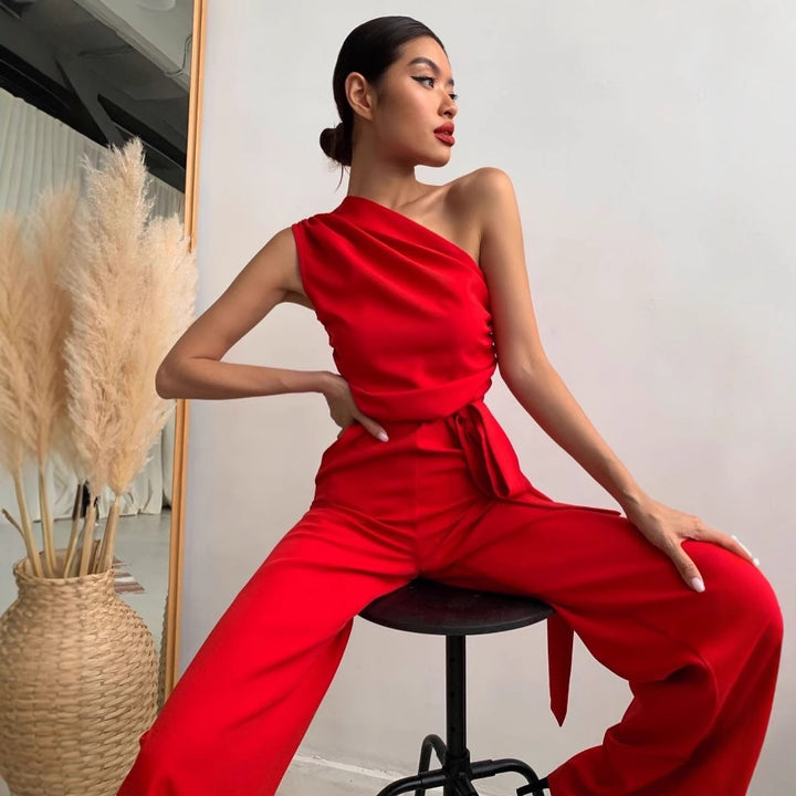 Damen One-Shoulder Jumpsuit mit weitem Bein Echo Archiv