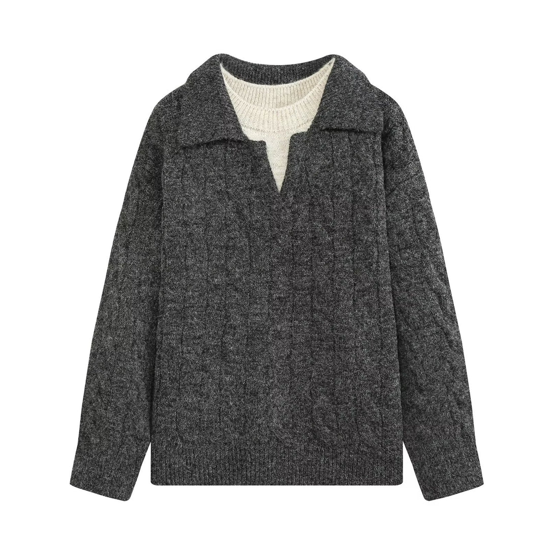 Damen Grobgestrickter Oversize-Pullover mit Polokragen und Zopfmuster Echo Archiv