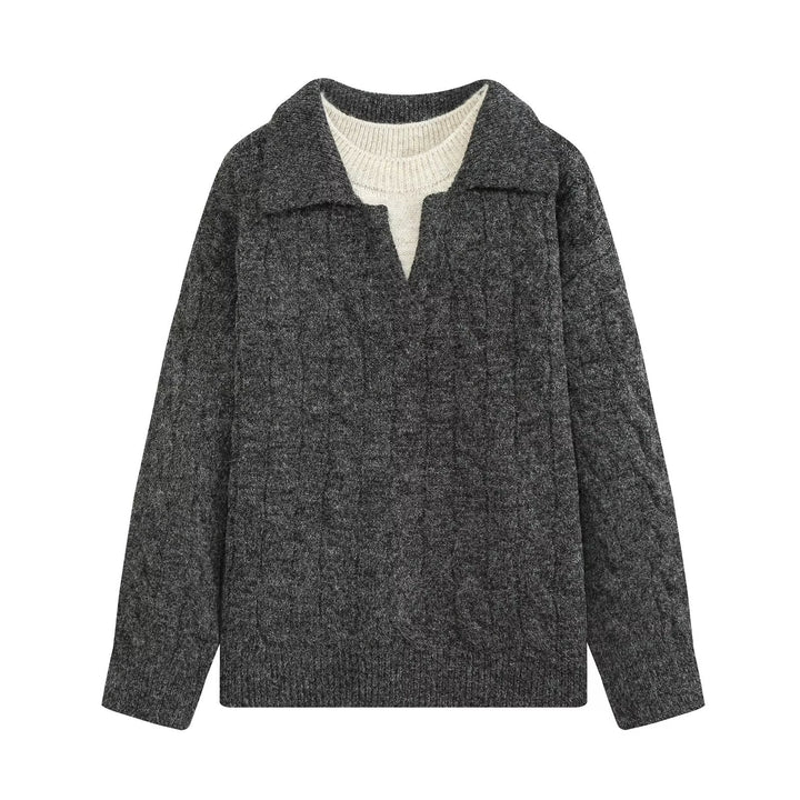 Damen Grobgestrickter Oversize-Pullover mit Polokragen und Zopfmuster Echo Archiv
